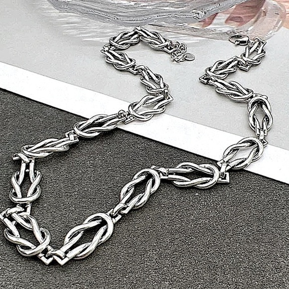 Sterling Silver Vintage Celtic Knot Punk Necklace - Picture 3 of 4